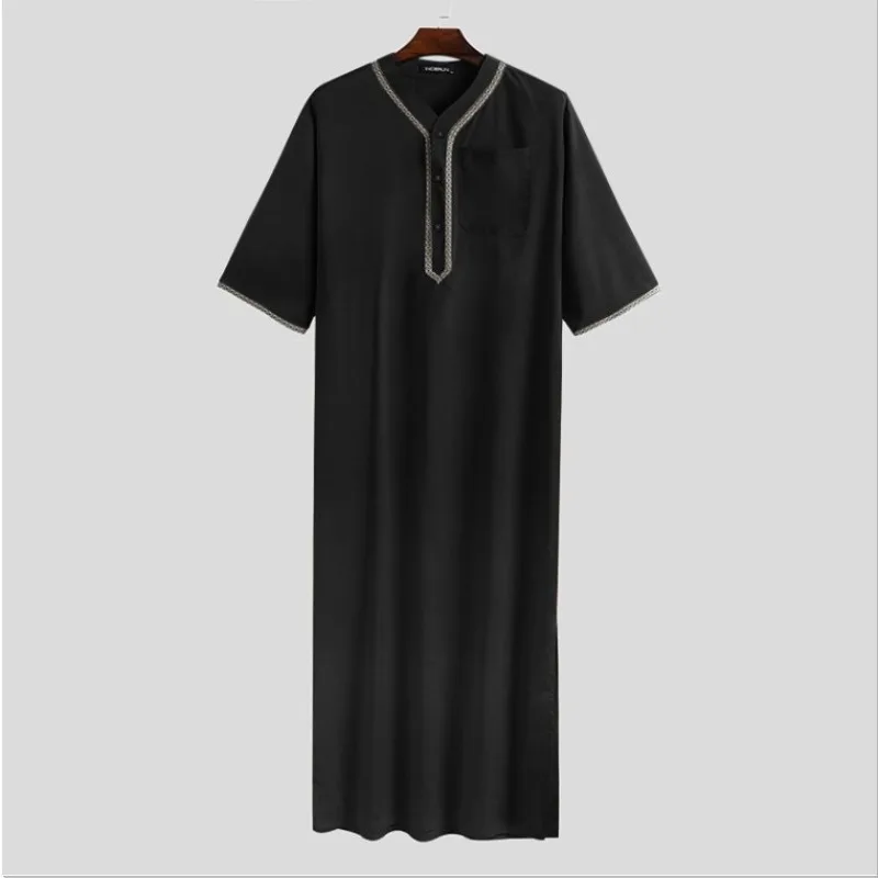 2026 New Muslim Middle Eastern Arab Malaysian Men's Loose Long Robe Button-Up Shirt