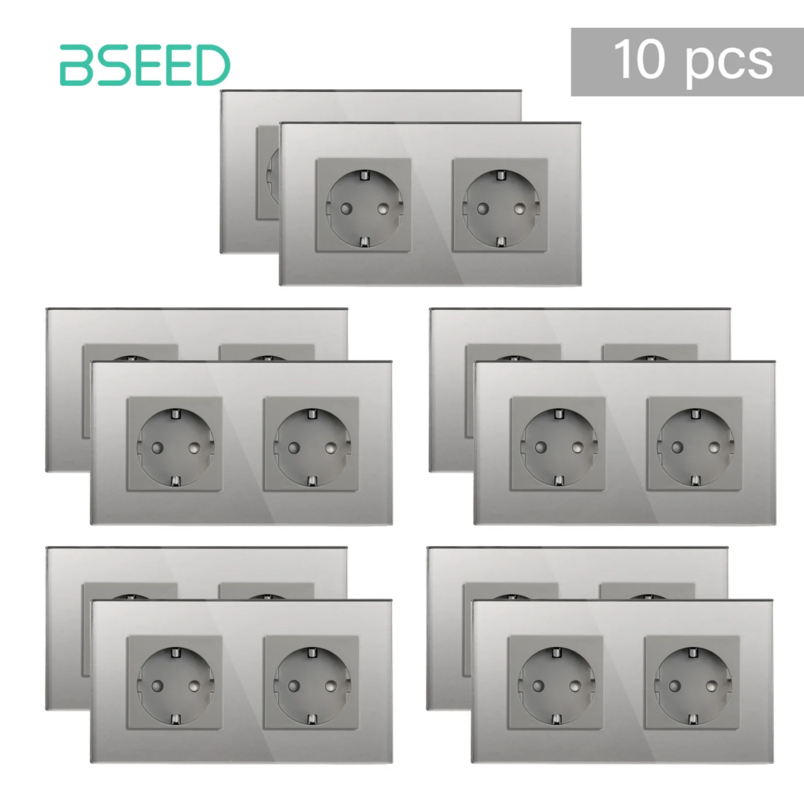 BSEED EU Standaard Stopcontact Glazen Frame 16A Dubbele Stopcontacten 157mm Voor Thuiskantoor Slaapkamer Stopcontact 3 Kleuren - afbeelding 1