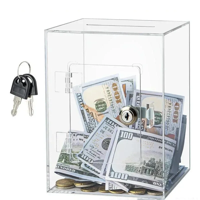 Acrylic lockable ballot box, complaint and suggestion box, donation box, deposit box, business card box, tip box