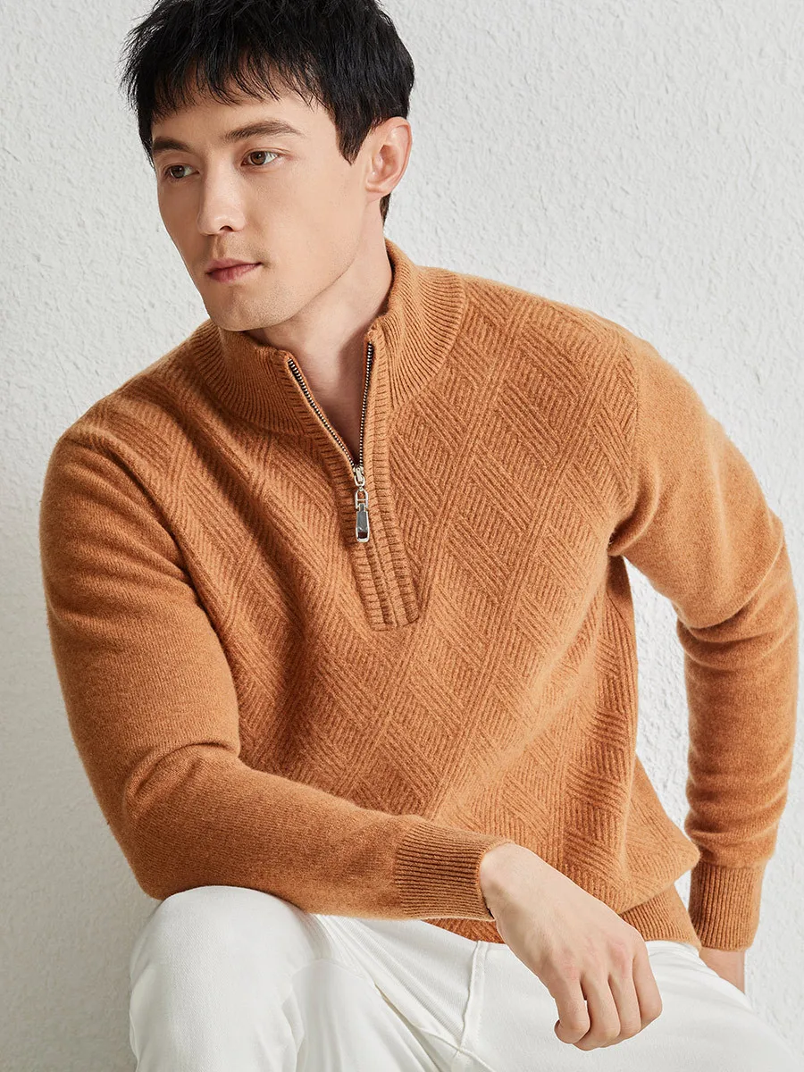 fashion clothes mens winter thick wool sweater zip up men top vintage pullover man sweaters black tops designer knitted knitwear