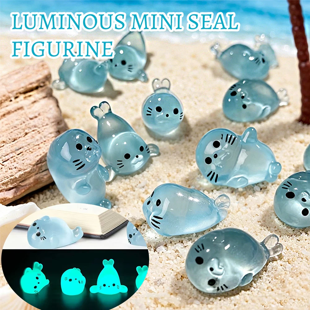 Luminous Mini Seal Figurine Glow in The Dark Resin Marine Animal Miniatures Desktop Micro Landscape Ornament DIY Craft Home Deco