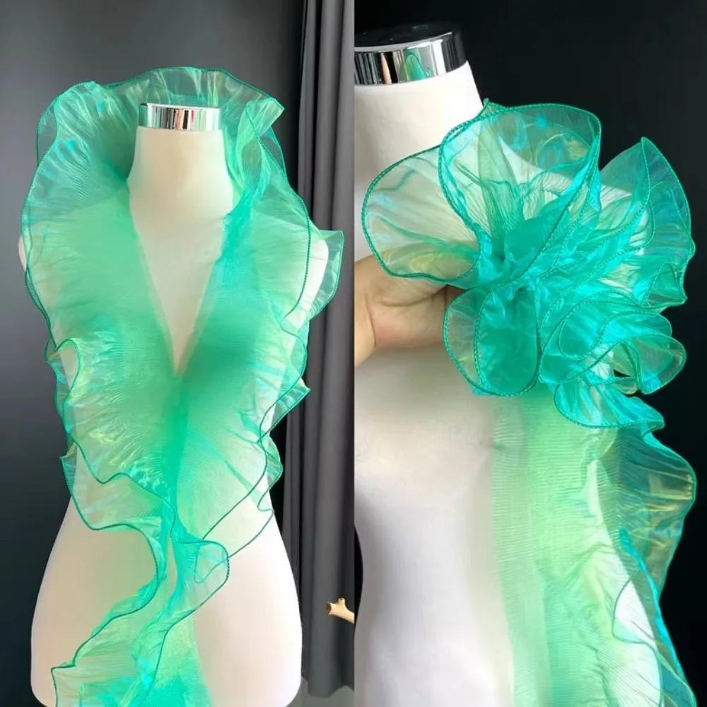 2025 1 ヤードグラデーションレース生地 DIY 透明プリーツレースリボン 15 センチメートル幅オーガンザ生地パッチワーク装飾