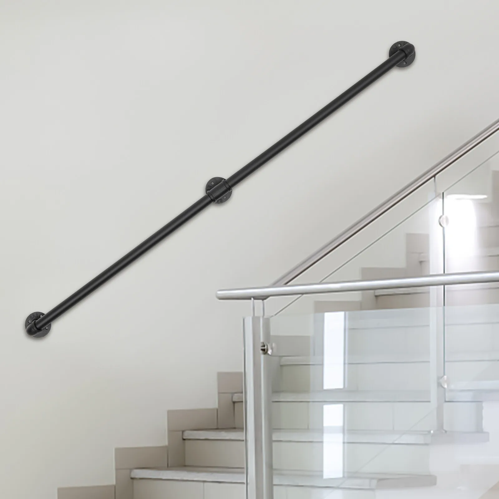 

5FT 2-Section Metal Stair Handrail Safety Grab Bar Non-Slip Staircase Railing for Indoor Outdoor Home Garden Steps