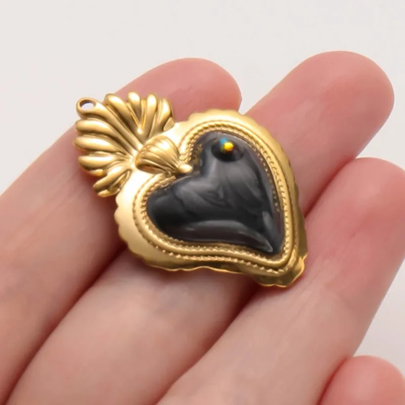 3 Stück schwarze, öltropfende Anhänger im Punk-Stil, Heiliges Herz, Mond, Stern, Edelstahl-Anhänger für Schmuckherstellung, DIY-Schlüsselanhänger – Detail 4