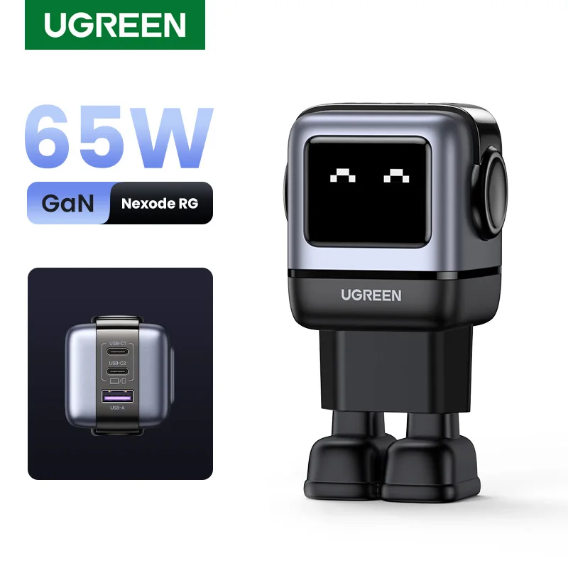 【New】UGREEN 65W GaN Charger Robot Design PD Fast Charger PPS PD3.0 for iPhone 15 14 13 Fast Charge for Xiaomi Laptop Macbook Pro