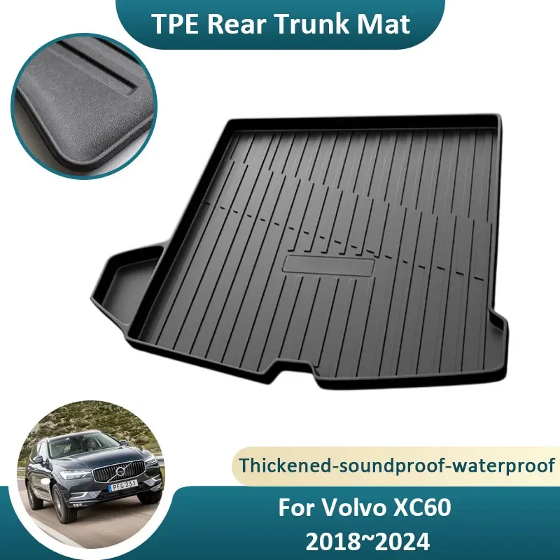 TPE Material Trunk Mat Rear For Volvo XC60 2018~2024 Waterproof  Rubber Cargo Liner Accessory Protector Anti scratch Easy Clean