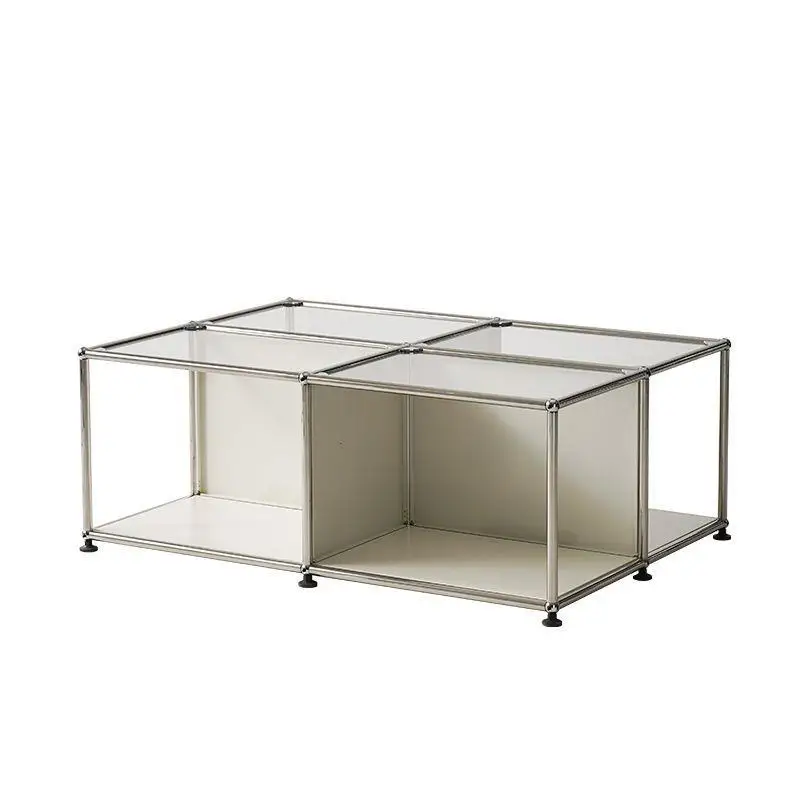 Italian light luxury medieval stainless steel module glass coffee table modern simple living room desktop home combination
