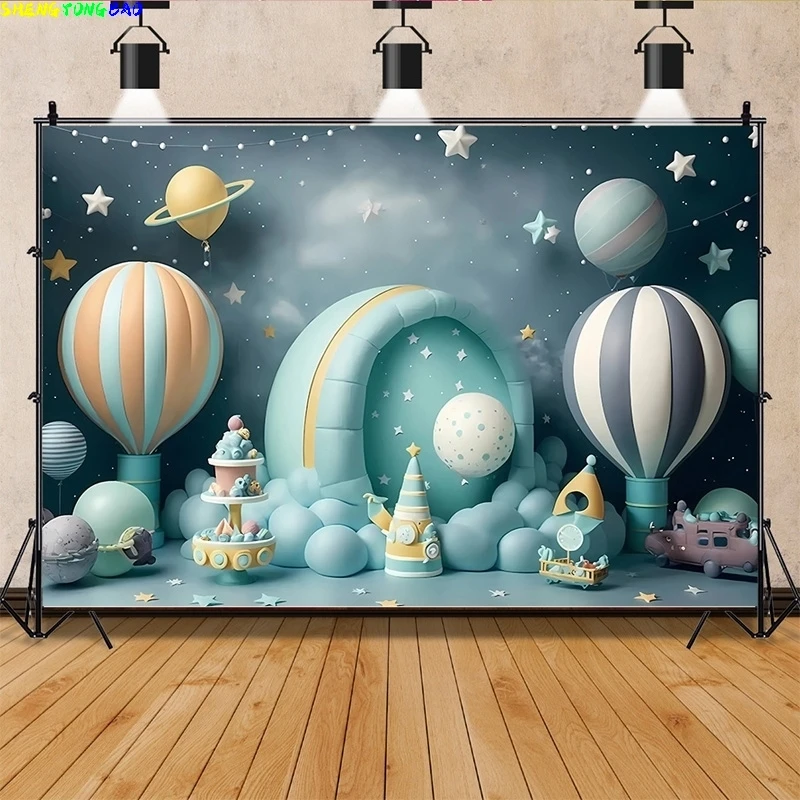 

Happy Birthday Newborn Theme Photography Backdrops Prop Air Balloon Party Decorations Baby Shower Photo Studio Background BB-04