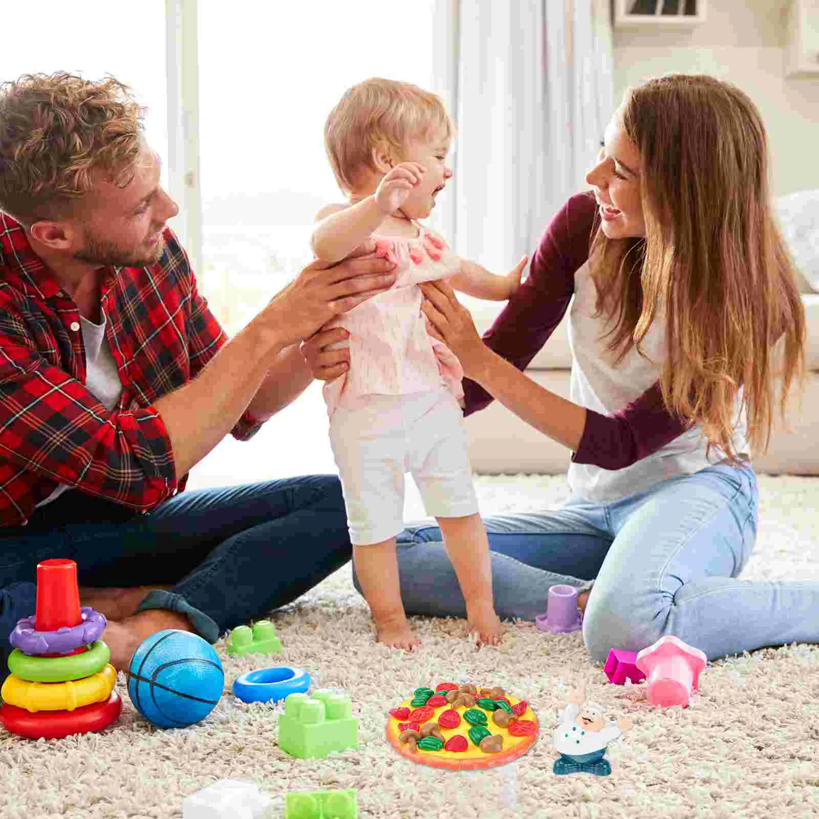 Juego de bloques de construcción de madera para niños, juego de clasificación de forma de Pizza, apilamiento, equilibrio, Pila, escritorio