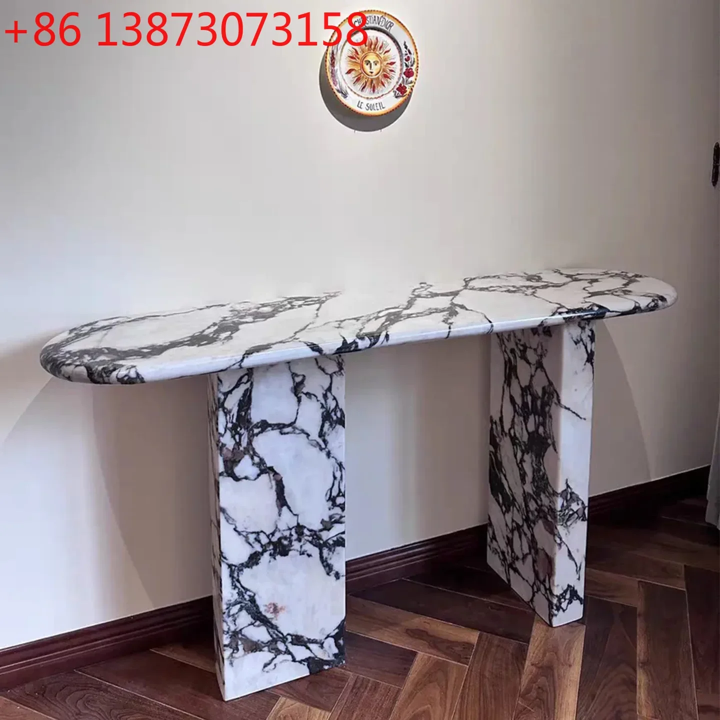 

French Marble Vintage Caracatta Purple Villa Large Flat Oval Dining Table
