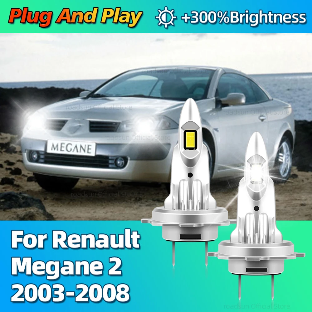 30000LM H7 LED Headlight Bulbs High Low Beam 6000K Car Lights Plug and Play For Renault Megane 2 2003 2004 2005 2006 2007 2008