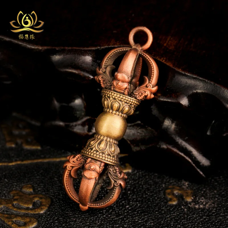 Tibetan Style 4cm Red Copper Five-Pronged Necklace Demon-Subduing Vajra Pendant Retro Solid Ornament