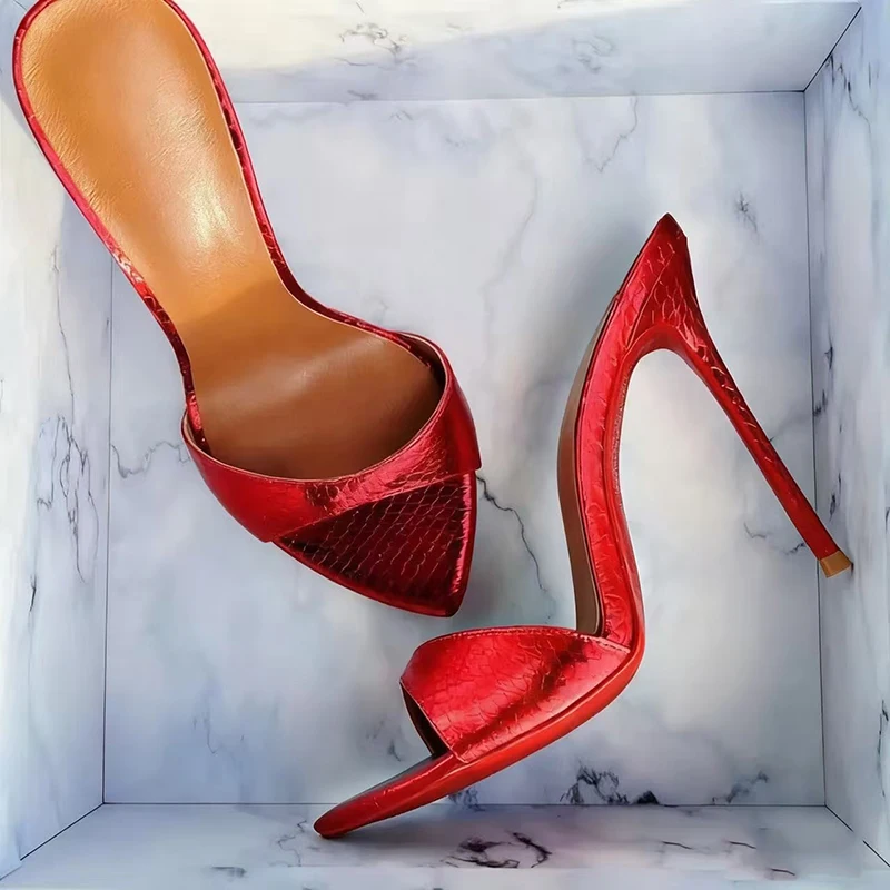 White Crocodile Embossed Leather Mules Pointed Toe,Stiletto High Heel,Slip-On Design for Women's Elegant Party & Evening Wear