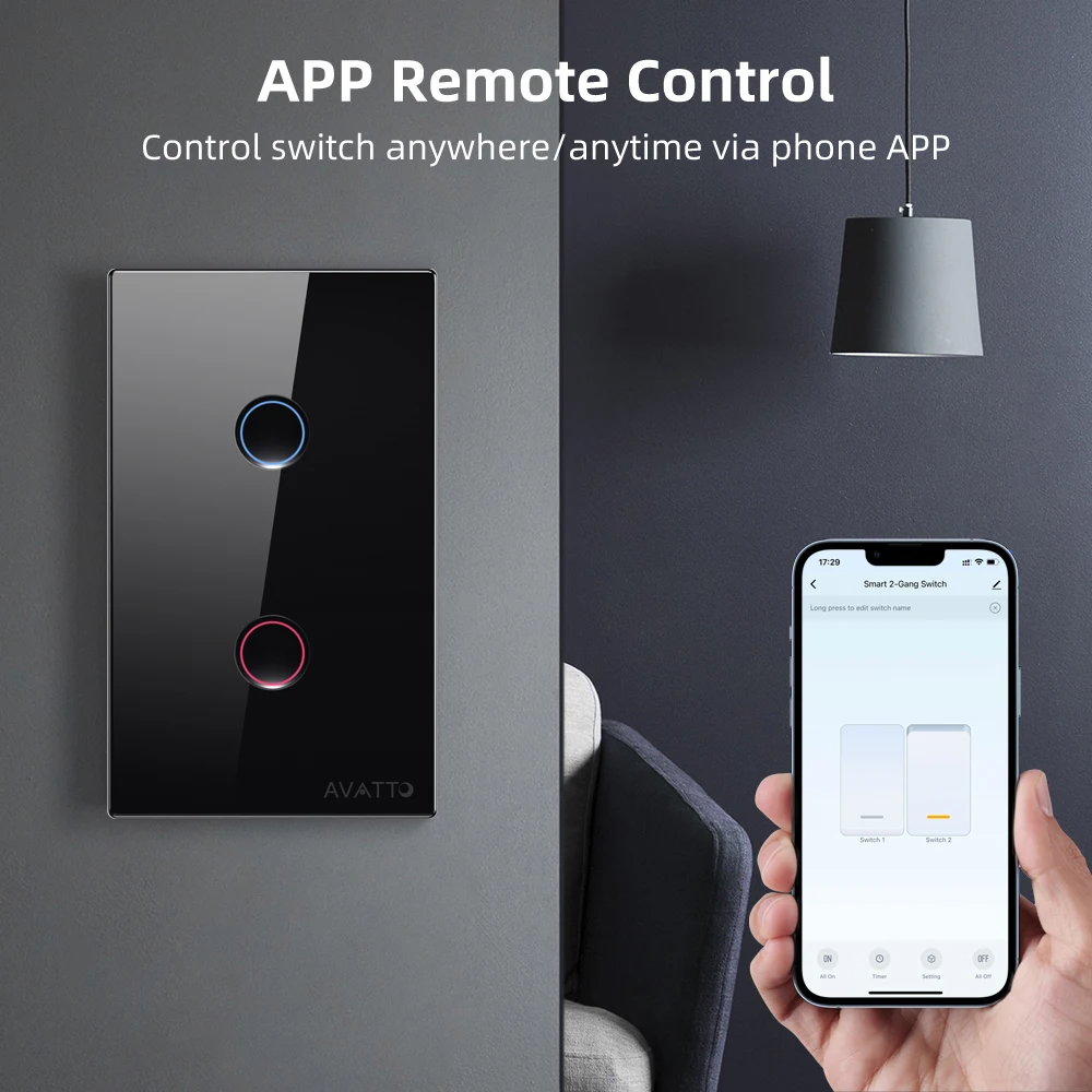 Interruttore a parete Zigbee WiFi AVATTO Tuya con pannello Touch 2.5D, interruttore luce Smart Home US 1/2/3 /4 gang funziona per Alexa, Google Home