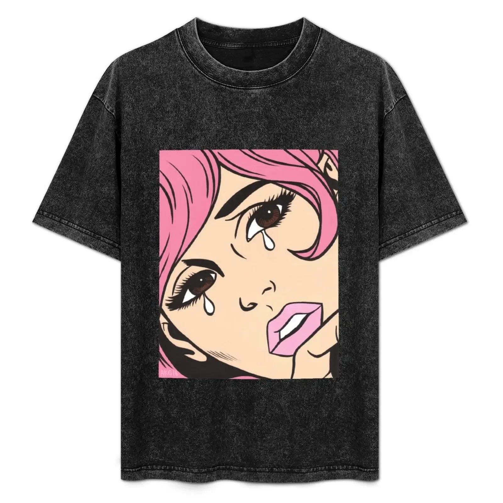 

Pink Crying Comic Girl T-Shirt Regular Fit Plain Tee Shirt