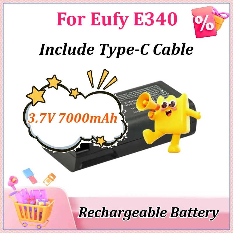 

3.7V 7000mAh 29.5Wh E340 Rechargeable Video LDoorbell Battery USB-C Charge for Eufy Video Doorbell (Include Type-C Cable)