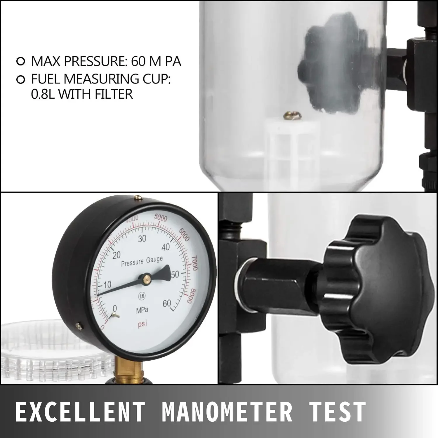 400Bar 6000PSI Diesel Fuel Injector Tester Diesel Injector Nozzle Tester with Dual Scale Gauge