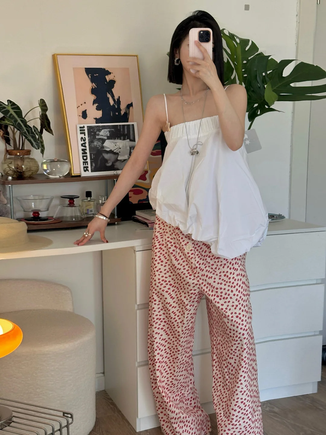 

Elegant White Strap Vest Women's Fashion Sensation Summer New Style Slimming Wide Leg Pants Set Breathable Comfortable Casual...