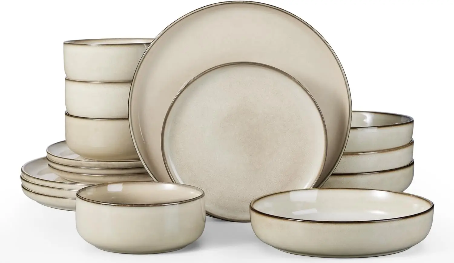 

Dinnerware Sets with Pasta Bowls, 16 Piece Plates and Bowls Set for 4, Modern Stoneware Dinner Dishes for Kitchen Dinning, Dishw