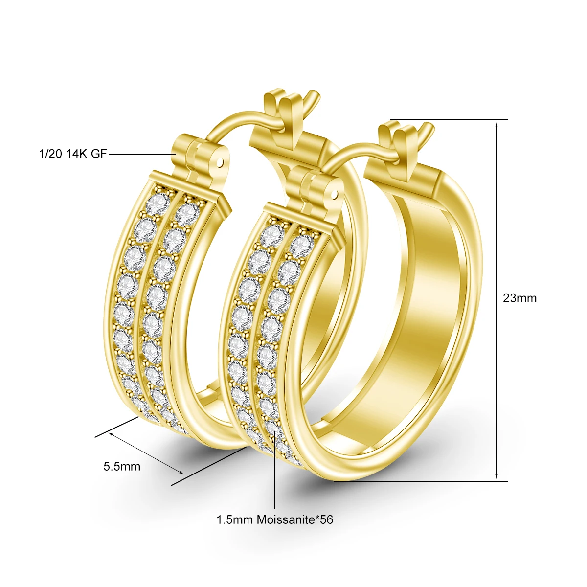 

Solid 14K Gold Filled Full Moissanite Hoop Earrings Sparkling Lab Diamond Fine Earring for Women Wedding Party Jewelry