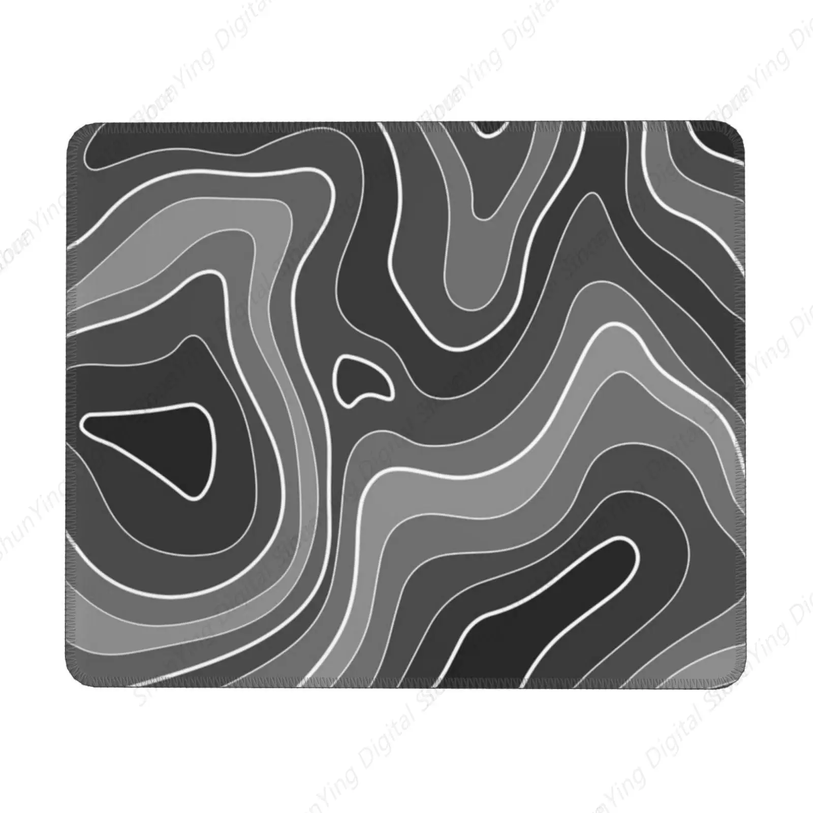 Gradient Terrain Contour Mouse Pad With Stitched Edges Anti Slip Rubber Base Black And Gray Map Line Computer Game Mouse Pad