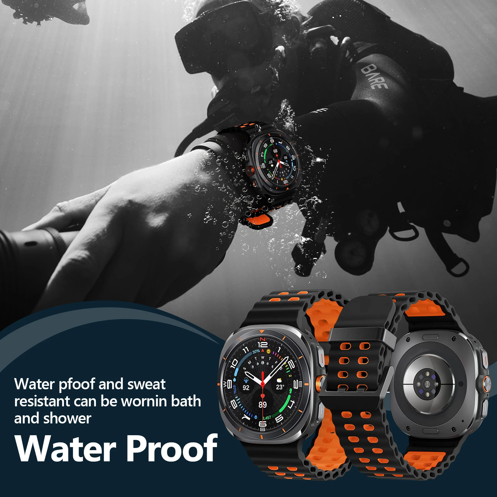 Marine Band For Samsung Galaxy Watch ultra Strap 47mm Accessories Two color Sport silicone Bracelet Galaxy Watch 7 ultra Straps