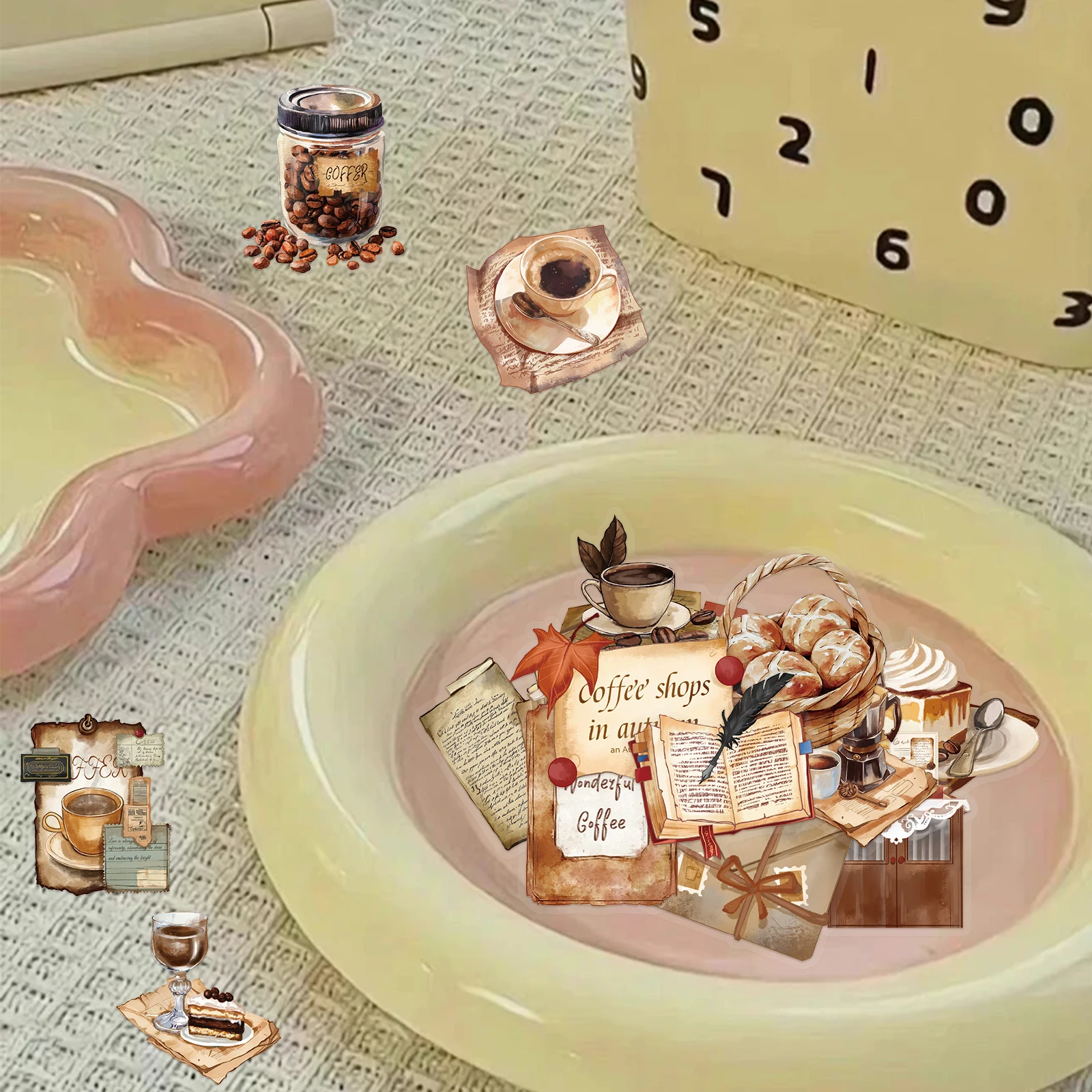 50/100/150PCS Retro Coffee Shop Element Stickers Exquisite Handmade Materials Phone Cases Laptop Cups Waterproof