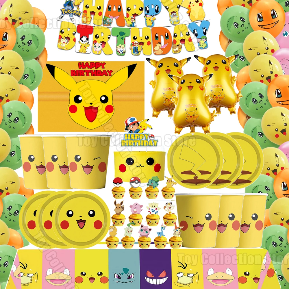 

Yellow Pokemon Pikachu Paper Tableware Party Supplies Festivel Baby Shower Decoration Scene Layout Boy DIY Toy Gif Helium Globo