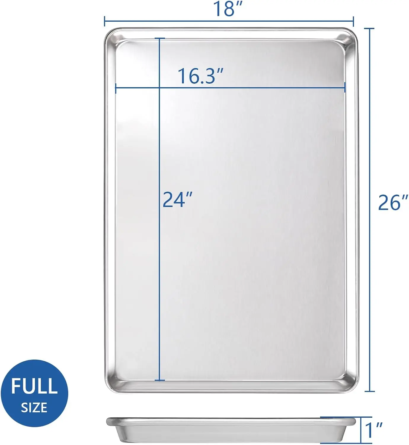 Sartén de aluminio para hornear, hoja para galletas de 18 pulgadas de largo x 26 pulgadas de ancho x 1 pulgada de alto, 12 paquetes, para horno en panadería y restaurante, cocina