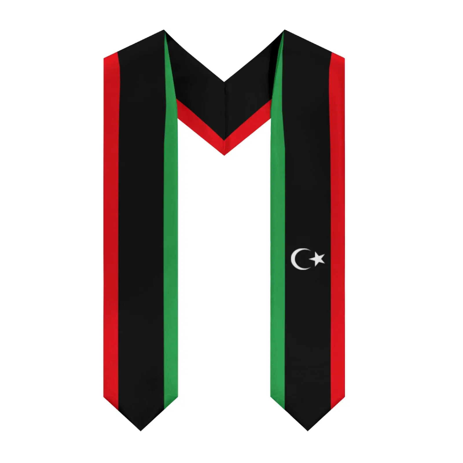 

2025 Libya Flag V-neck Graduation Stole Shawl Sash Honor For Study Aboard International Students
