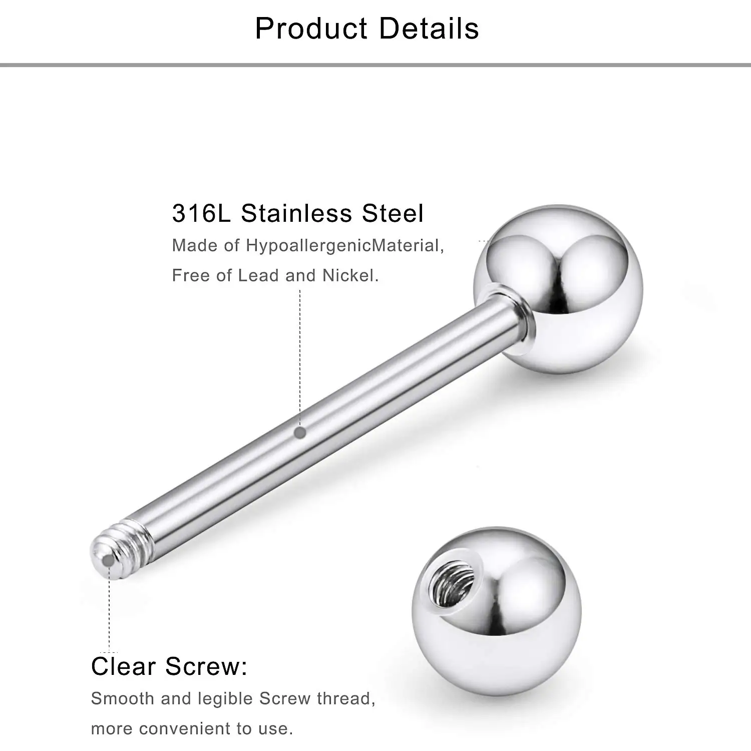2Pcs 14G Surgical Steel Tongue Ring Nipple Shield Barbell Ring Bar Nipplerings Body Piercing Jewelry for Women Men 14/16/18mm