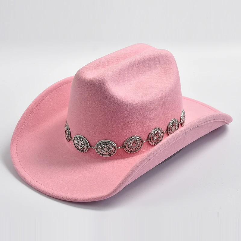 New Pink Cowboy Hat for Women\'s Cowgirl Style Photo Props Jazz Hats Party Dress Cap Sombrero Hombre