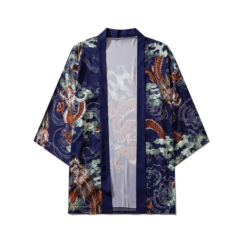 Japanische traditionelle Drachen muster Kimono Strickjacke Retro Samurai Tops Harajuku Haori übergroße Strickjacke Yukata Herren bekleidung