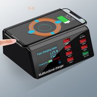 100W 8 Ports PD Fast Charger Smart USB Digital Display Charging Dock Station Qi Wireless Charger for iPhone Samsung Dropshipping