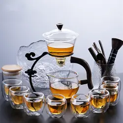 Lazy Kungfu Glass Tea Set with Stainless Steel Infuser Drip Pot Heat Resistant Tea Maker Semi-Automatic Teapot for Tea Coffee