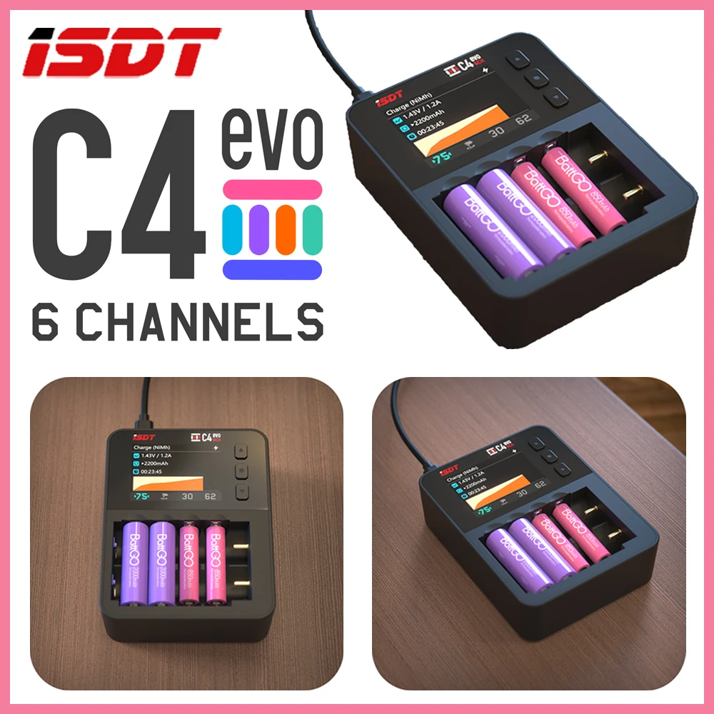

ISDT C4 EVO Smart Cylindrical Charger 6-Slots Independent Charging / 2.4 IPS LCD Display / USB Type-C import / Support Firmware