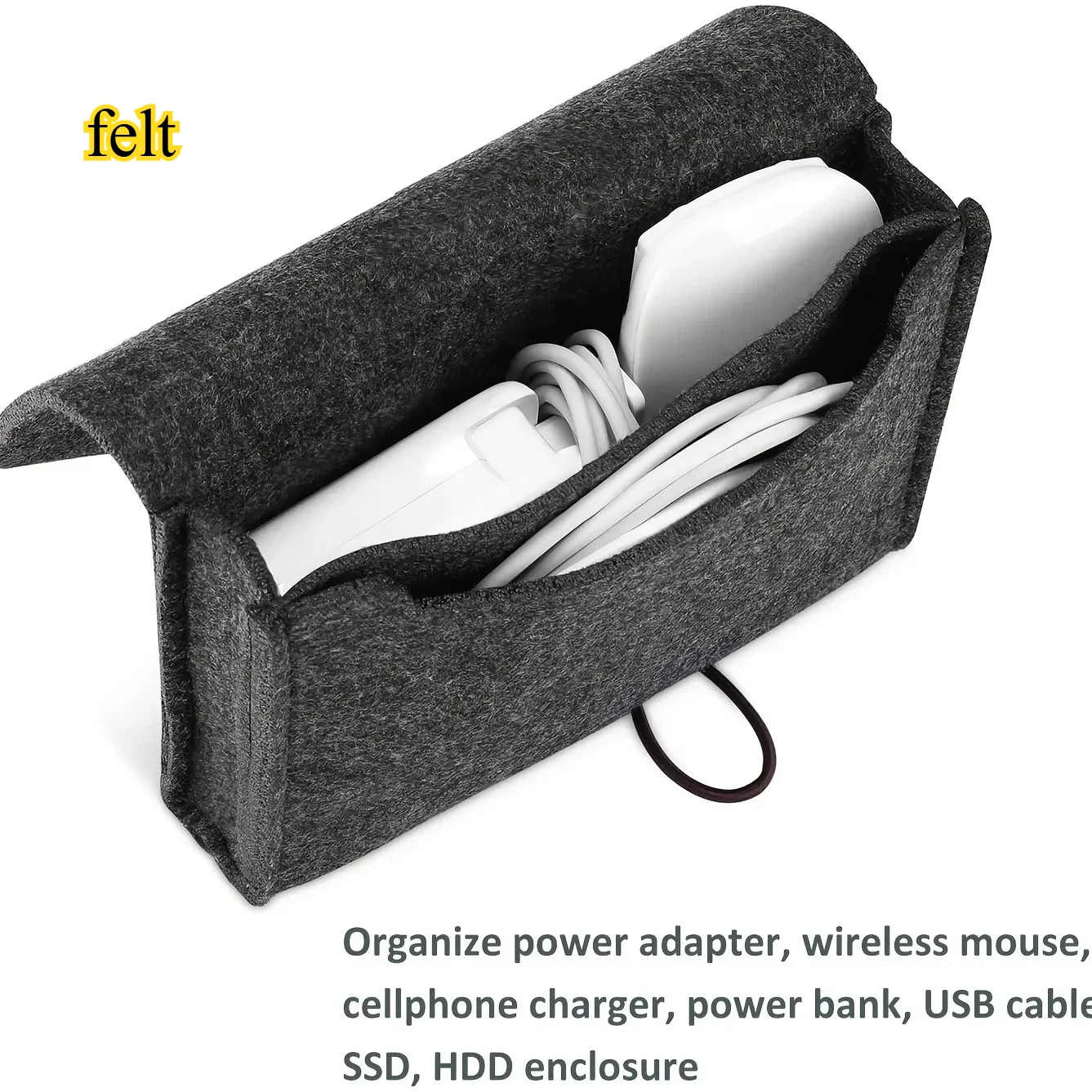 

Portable Felt Electronics Accessories Organizer - Power Adapter & USB Cable Storage Case for Travel