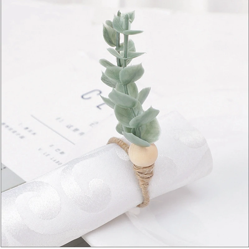 حلقات المناديل 6 قطع حلقات منديل الأوكالبتوس اليدوية الخرز الخشبي ديكور المنزل أصحاب المناديل الخضراء الصناعية لحفلات الزفاف،،، إلخ