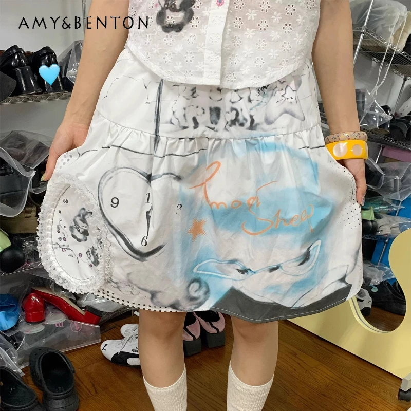 

Japanese White Lace Splicing Women's Skirt Original Design Sweet Cool Cute Loose Thin Versatile Age-reducing Mini Skirts Ladies