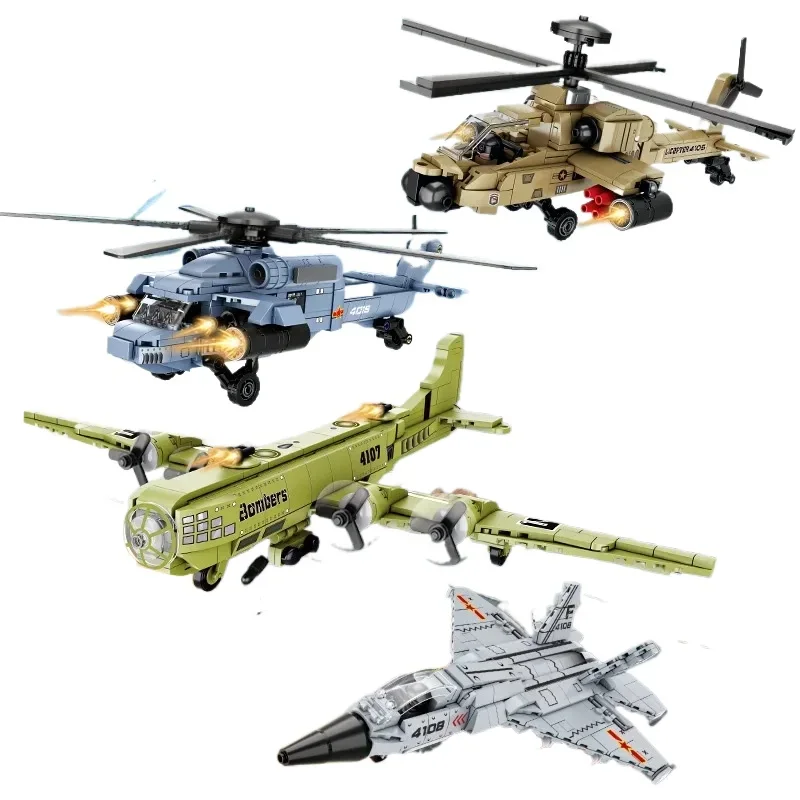 WW2 H20 Military Fighter Building Blocks Creative MOC AirPlane J20 Bomber Model DIY Assembly Bricks Toys for Kids Boys Man Gift