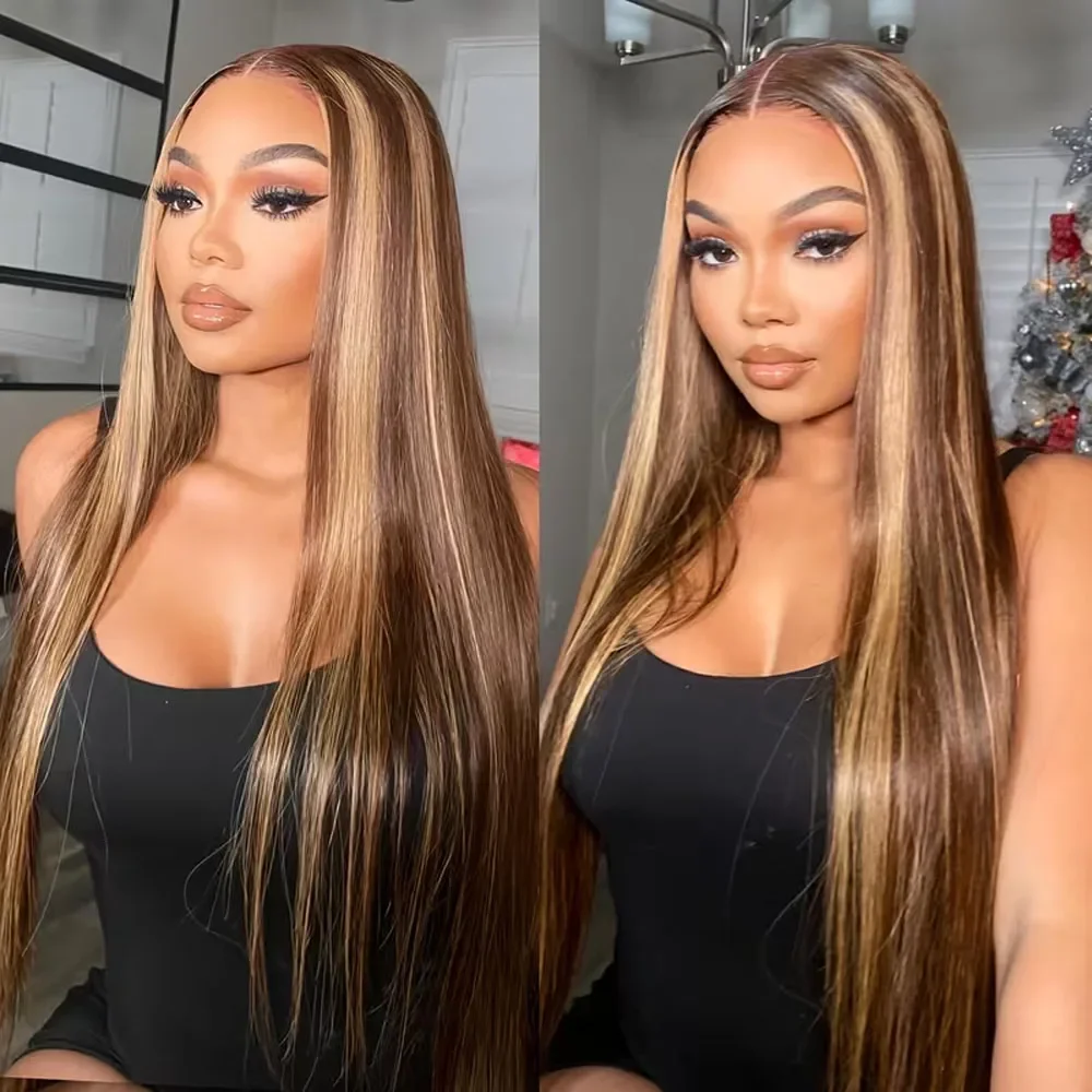 

Парик из натуральных бразильских волос P4/27 Highlight Straight 13x6 HD Lace Frontal, 13x4 Ombre Honey Blonde, цветной, для женщин.