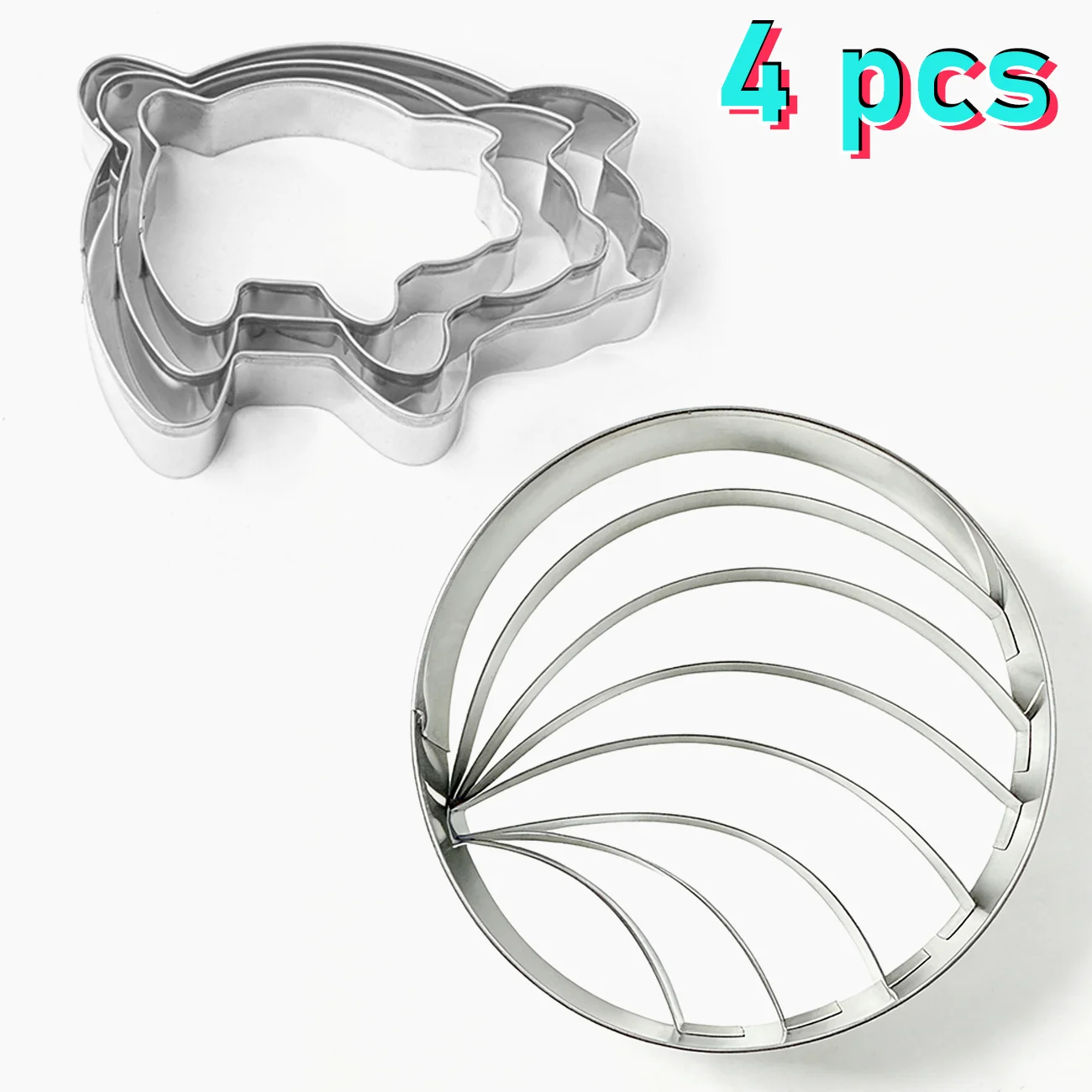 4PCS Cute & Practical Stainless Steel Mexican Bread Mold Set 3 Sizes Pig Cookie Cutter Concha Stamp Food Grade Non-Stick for DIY