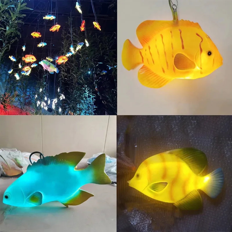 Glowing Ocean Fish FRP Shell Aquarium Decor Outdoor Park Scenic Simulation Modeling Lamp Luminous Sea Creature Statue for