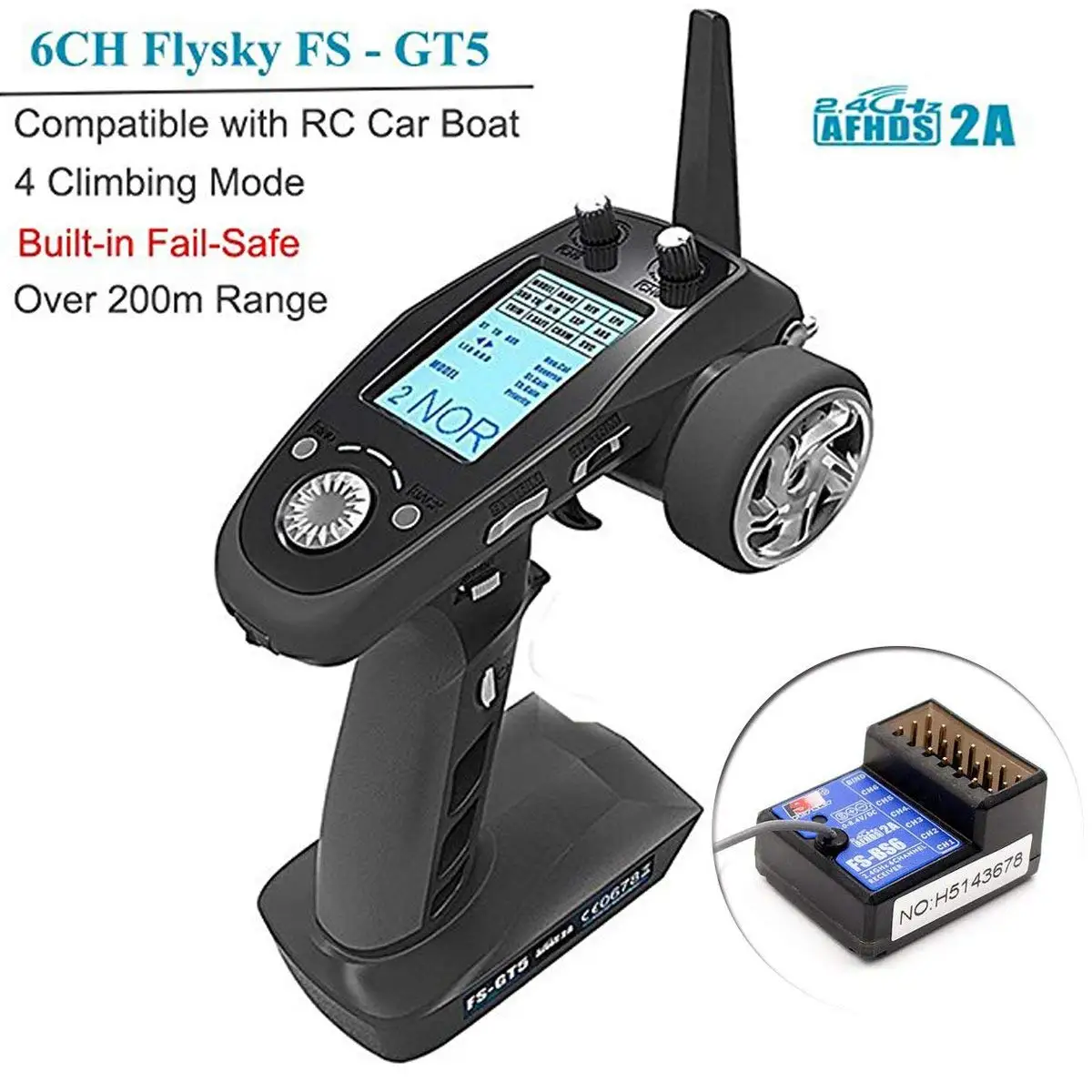 FlySky FS-GT5 2.4G 6CH AFHDS RC Transmitter with FS-BS6 Receiver for RC Car Crawler Boat Vehicle RC Model Car Parts 1