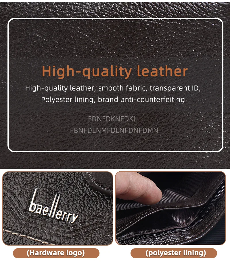 Baellerry Herren-Geldbörsen aus echtem Leder, Kartenhalter, einfache Retro-Schnalle, Herren-Geldbörse mit Reißverschluss, Münzfach, kleine Geldbörse für Herren – Detail 3
