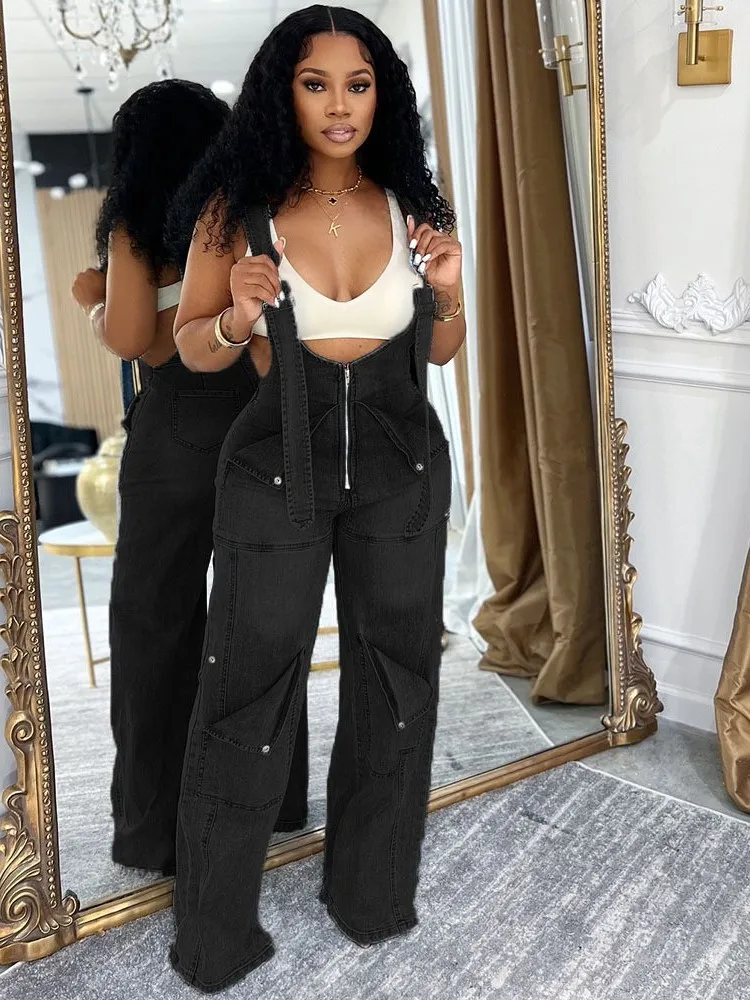 

Женский джинсовый комбинезон на молнии, летний, повседневный, уличный стиль, с высокой талией, из хлопка, свободного кроя, универсальный, на все сезоны