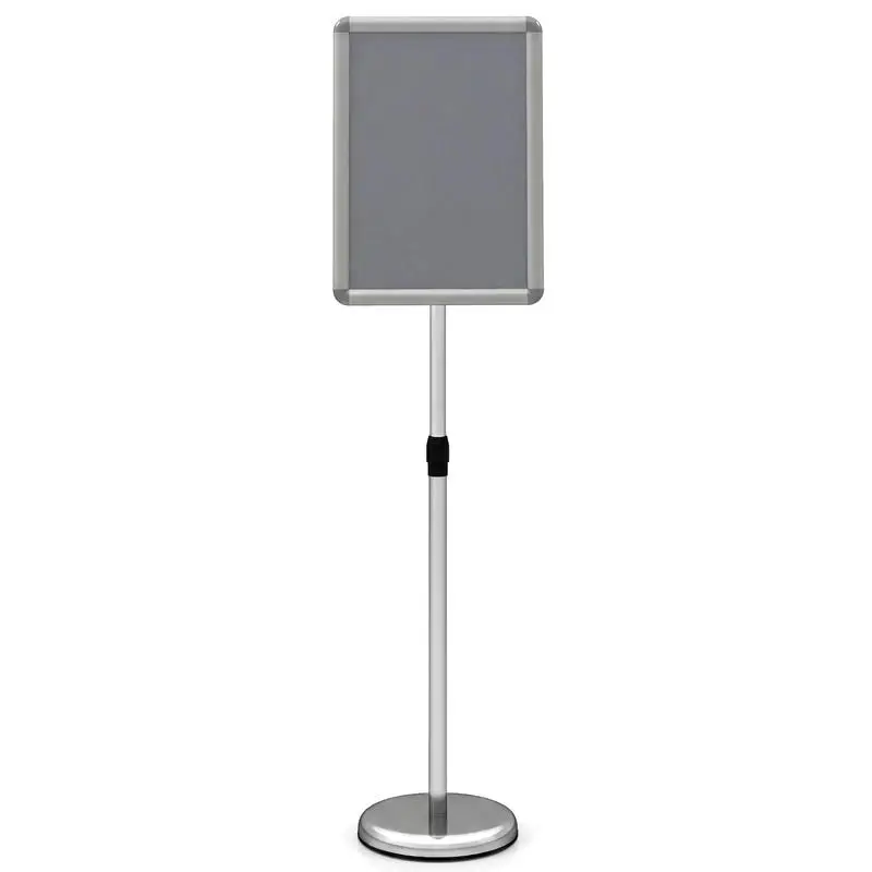11x17 Inch Height Adjustable Sign Holder Stand, Aluminum Alloy Snap-Open Frame, 360 Degree Rotating Display Easel, Weighted Base For Restaurant Menu Poster Ads, Silver