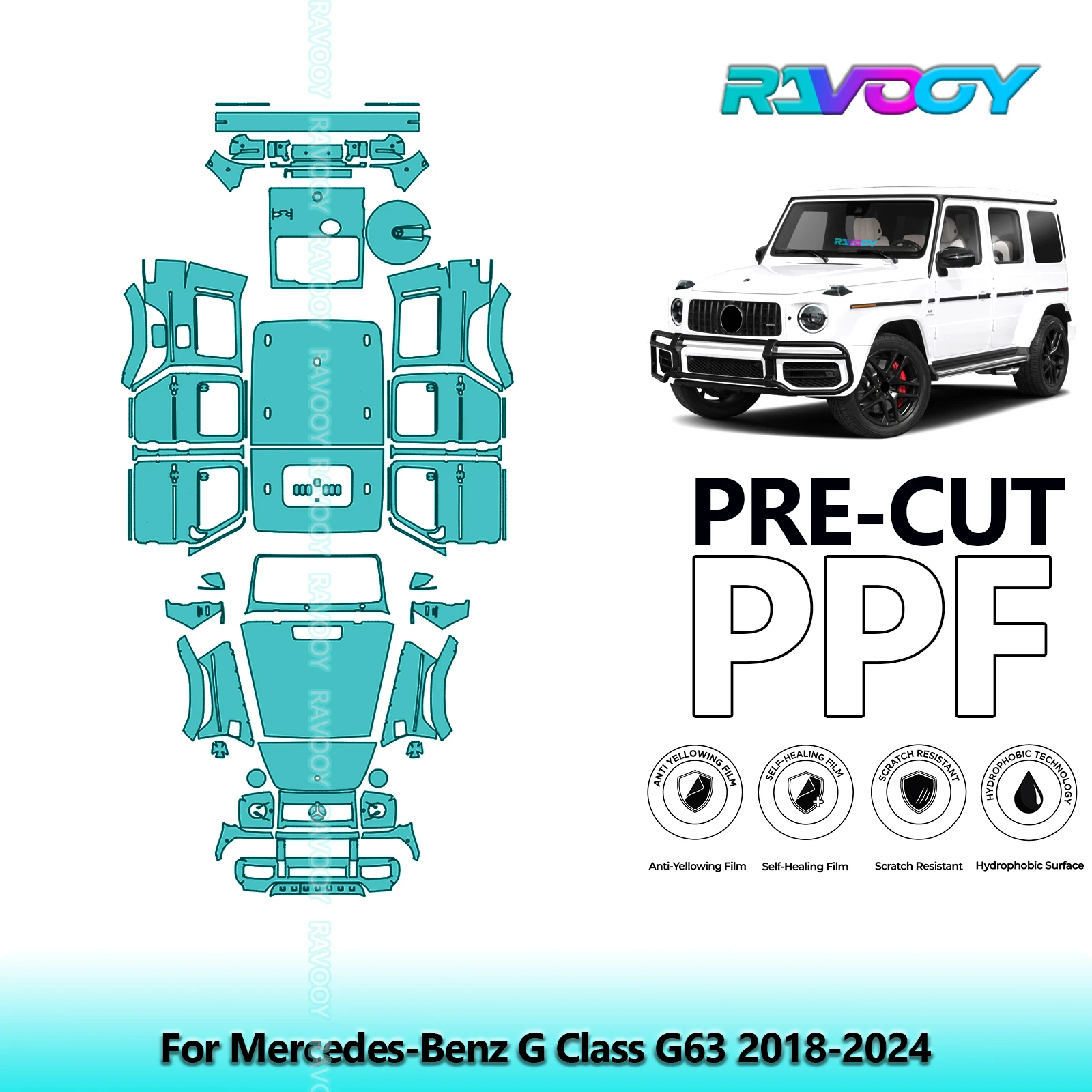 For Mercedes-Benz G Class G63 2018-2024 Full Body 8.5Mil Pre-Cut Paint Protection Film PPF Stone Chip Kit | Clear/Matte/Black