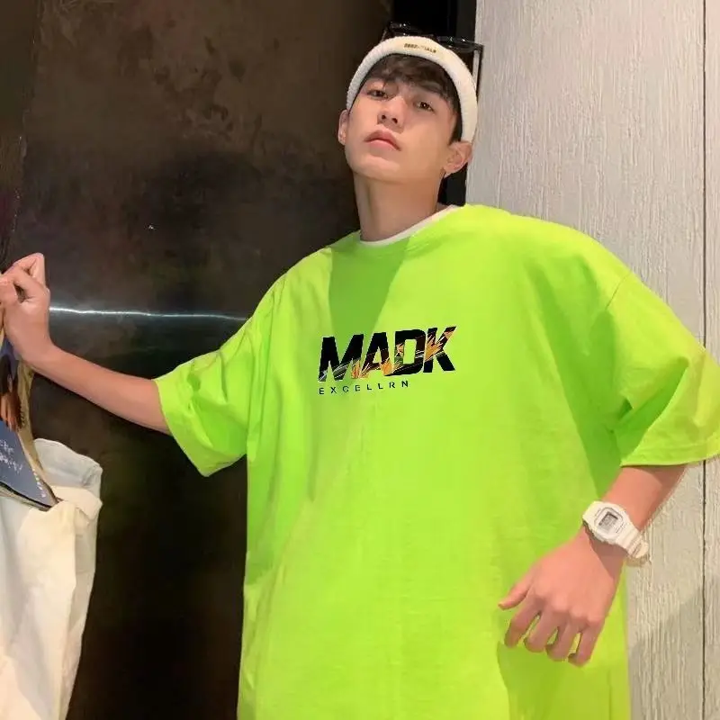 

Мужская футболка больших размеров (до 300 фунтов), флуоресцентный зеленый цвет авокадо, с коротким рукавом, летняя повседневная модная хлопковая футболка с полурукавом