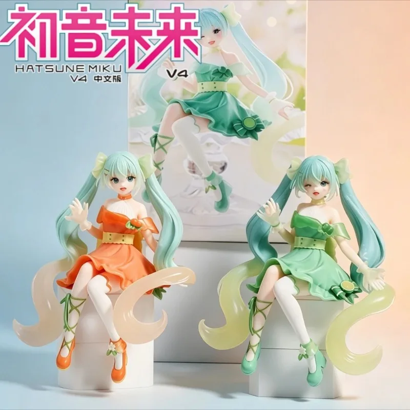 Hatsune Miku Anime Figure Green Lemon Theme Figure - Sitting Vocaloid Prize Model Birthday Gift For Fans